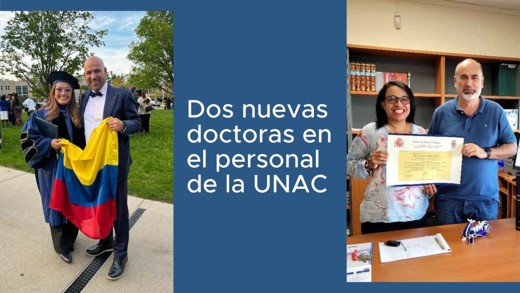 Collage con las fotografías de la doctora Mónica Castaño, vicerrectora académica y Ana Zuñiga directora de investigación de la Corporación Universitaria Adventista en las universidades donde recibieron sus diplomas que las constituyen como doctoras.