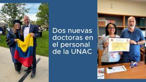Collage con las fotografías de la doctora Mónica Castaño, vicerrectora académica y Ana Zuñiga directora de investigación de la Corporación Universitaria Adventista en las universidades donde recibieron sus diplomas que las constituyen como doctoras.
